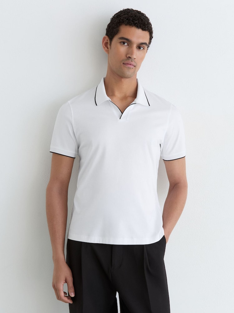 Reiss White Nico Air-Water Cotton Tipped Polo Shirt - Image 1 of 6