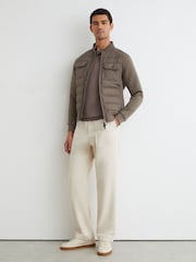 Reiss Taupe Brown Connor Hybrid Quilted Interlock Flap-Pocket Jacket - Image 3 of 6