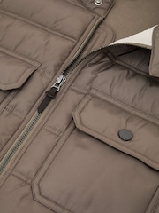Reiss Taupe Brown Connor Hybrid Quilted Interlock Flap-Pocket Jacket - Image 6 of 6