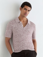 Reiss Bordeaux/Ecru Marco Cotton-Blend Half-Button Marled Polo Shirt - Image 1 of 7