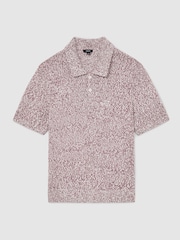 Reiss Bordeaux/Ecru Marco Cotton-Blend Half-Button Marled Polo Shirt - Image 2 of 7