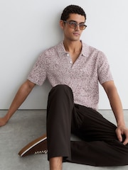 Reiss Bordeaux/Ecru Marco Cotton-Blend Half-Button Marled Polo Shirt - Image 3 of 7