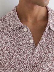 Reiss Bordeaux/Ecru Marco Cotton-Blend Half-Button Marled Polo Shirt - Image 4 of 7