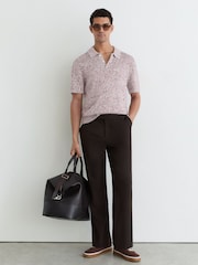 Reiss Bordeaux/Ecru Marco Cotton-Blend Half-Button Marled Polo Shirt - Image 5 of 7