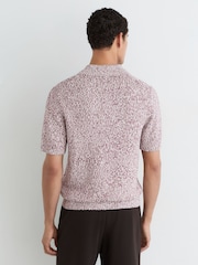 Reiss Bordeaux/Ecru Marco Cotton-Blend Half-Button Marled Polo Shirt - Image 6 of 7