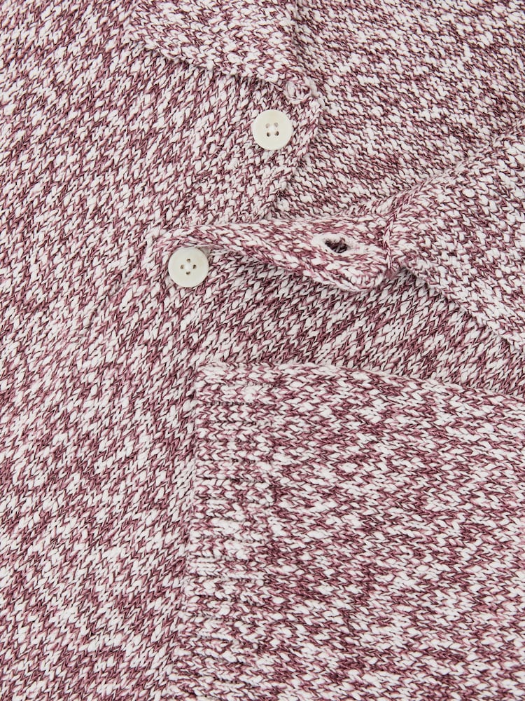 Reiss Bordeaux/Ecru Marco Cotton-Blend Half-Button Marled Polo Shirt - Image 7 of 7 Reiss Bordeaux/Ecru Marco Cotton-Blend Half-Button Marled Polo Shirt - Image 7 of 7