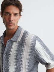 Reiss Dale Stitch-Detail Stripe Knitted Shirt with Cotton - Billede 1 af 7