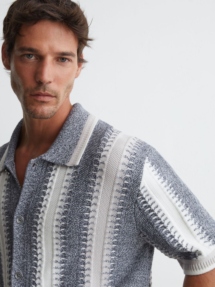 Reiss Dale Stitch-Detail Stripe Knitted Shirt with Cotton - Billede 1 af 7 Reiss Dale Stitch-Detail Stripe Knitted Shirt with Cotton - Billede 1 af 7
