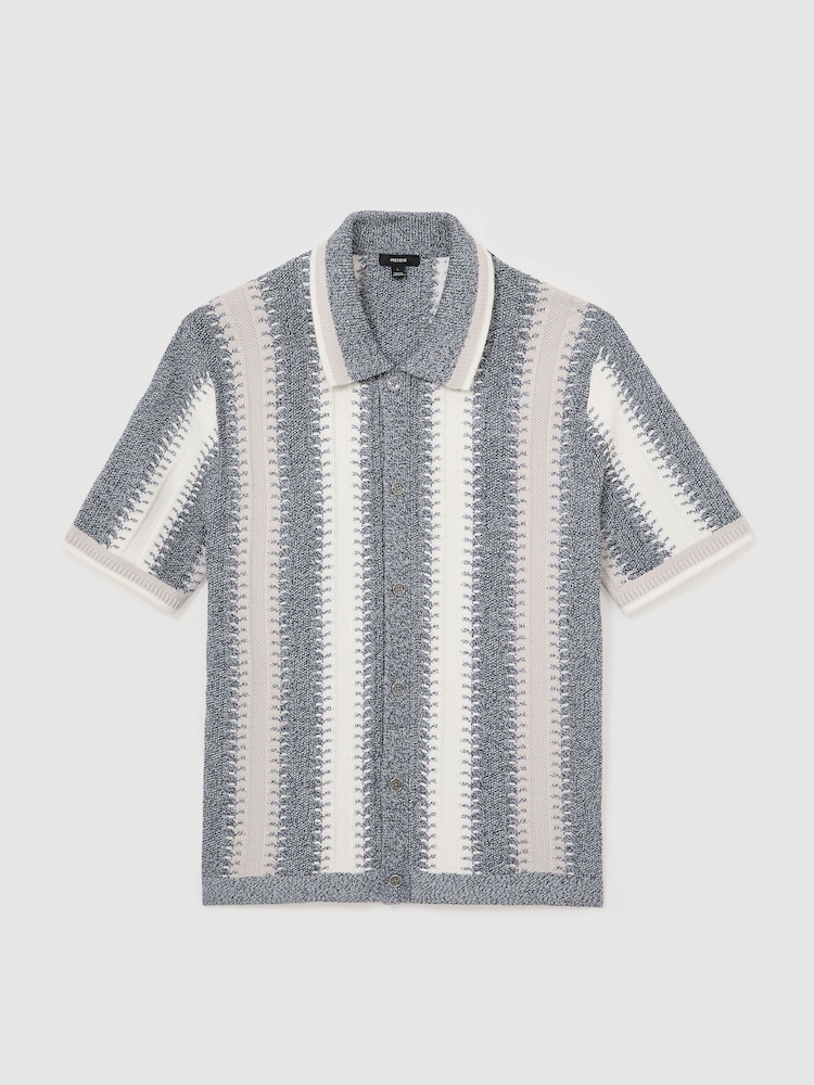 Reiss Dale Stitch-Detail Stripe Knitted Shirt with Cotton - Billede 2 af 7 Reiss Dale Stitch-Detail Stripe Knitted Shirt with Cotton - Billede 2 af 7
