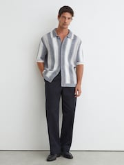 Reiss Dale Stitch-Detail Stripe Knitted Shirt with Cotton - Billede 3 af 7