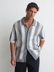 Reiss Dale Stitch-Detail Stripe Knitted Shirt with Cotton - Billede 5 af 7