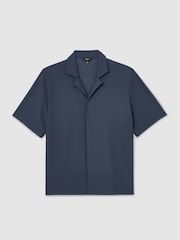 Reiss Airforce Blue Samson Textured Cuban-Collar Short-Sleeve Shirt - Image 2 of 7