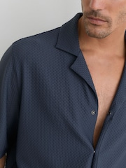 Reiss Airforce Blue Samson Textured Cuban-Collar Short-Sleeve Shirt - Image 3 of 7