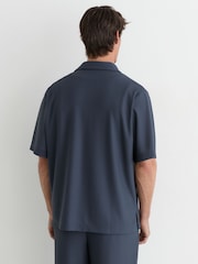 Reiss Airforce Blue Samson Textured Cuban-Collar Short-Sleeve Shirt - Image 6 of 7
