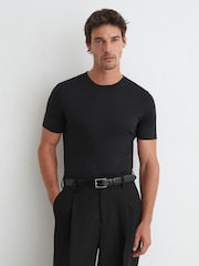 Reiss Black Brad Air-Water Cotton Muscle-Fit T-Shirt - Image 1 of 7