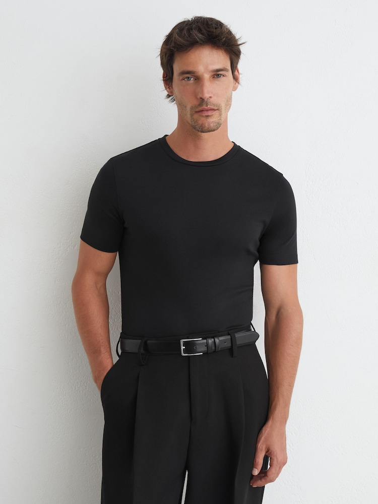 Reiss Black Brad Air-Water Cotton Muscle-Fit T-Shirt - Image 1 of 7 Reiss Black Brad Air-Water Cotton Muscle-Fit T-Shirt - Image 1 of 7