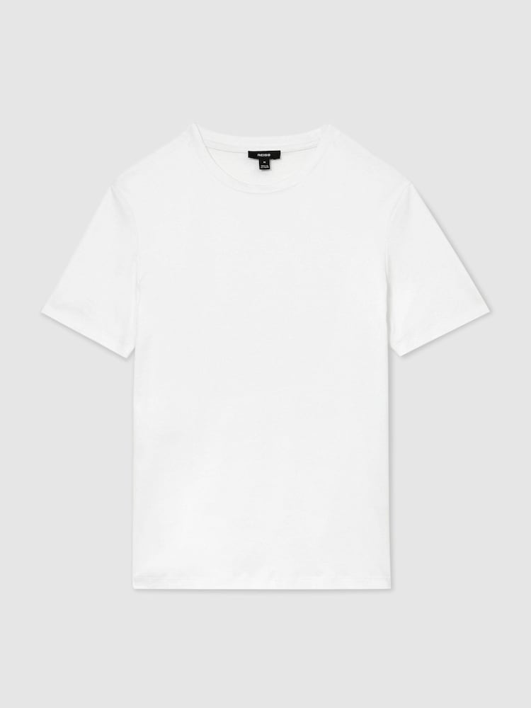 Reiss White Brad Air-Water Cotton Muscle-Fit T-Shirt - Image 2 of 6 Reiss White Brad Air-Water Cotton Muscle-Fit T-Shirt - Image 2 of 6