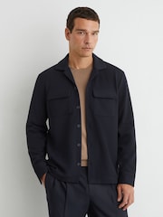 Reiss Navy Vento Textured Twin-Pocket Regular-Fit Shirt - Image 1 of 6