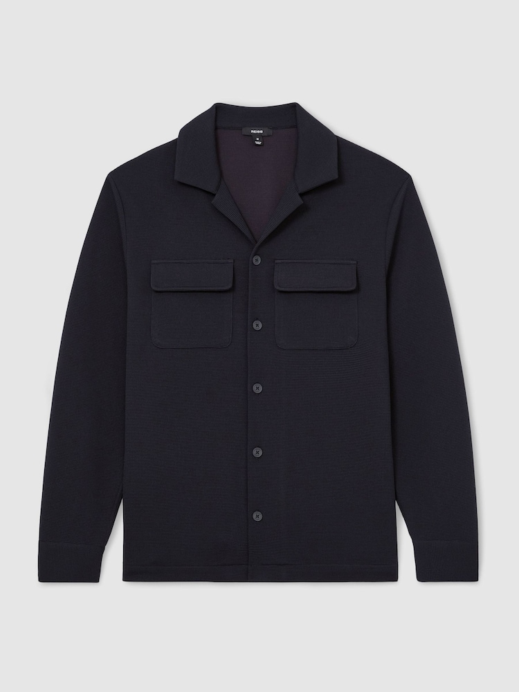 Reiss Navy Vento Textured Twin-Pocket Regular-Fit Shirt - Image 2 of 6 Reiss Navy Vento Textured Twin-Pocket Regular-Fit Shirt - Image 2 of 6