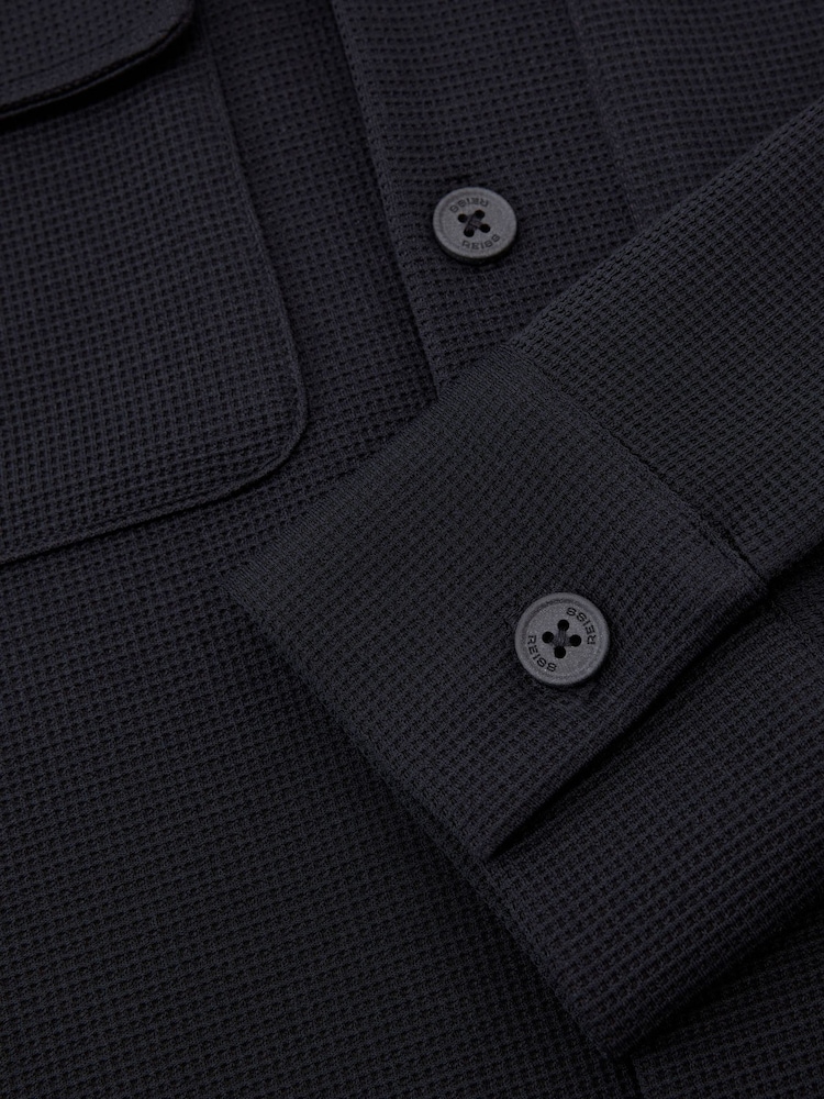 Reiss Navy Vento Textured Twin-Pocket Regular-Fit Shirt - Image 6 of 6 Reiss Navy Vento Textured Twin-Pocket Regular-Fit Shirt - Image 6 of 6