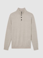 Reiss Stone Mouline Farnham Merino Wool Funnel-Neck Half-Button Jumper - Image 2 of 5