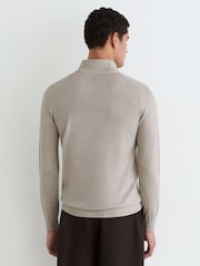 Reiss Stone Mouline Farnham Merino Wool Funnel-Neck Half-Button Jumper - Image 4 of 5