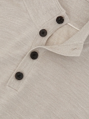 Reiss Stone Mouline Farnham Merino Wool Funnel-Neck Half-Button Jumper - Image 5 of 5