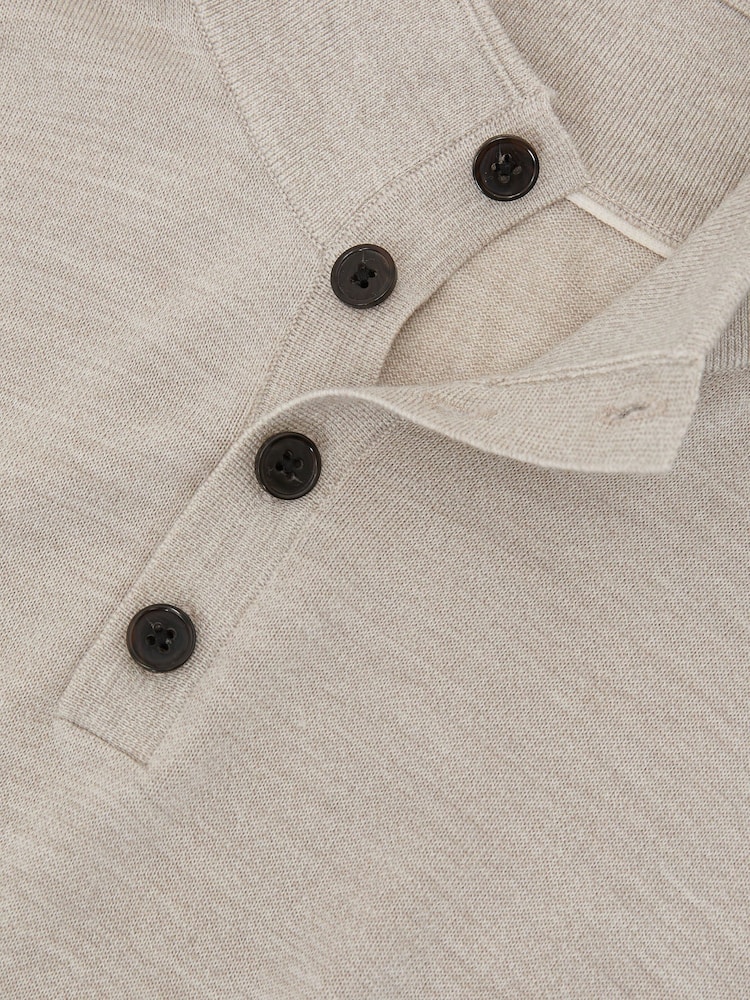 Reiss Stone Mouline Farnham Merino Wool Half-Button Funnel Jumper - Image 7 of 7