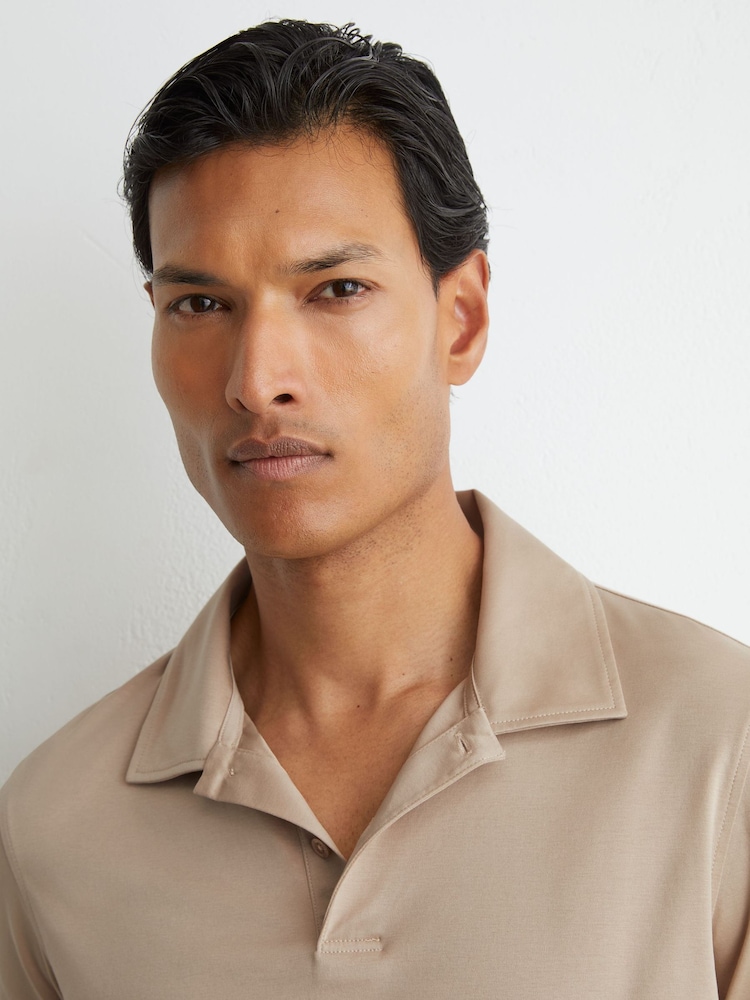 Reiss Sand Earl Air-Water Cotton Polo Shirt - Image 1 of 5 Reiss Sand Earl Air-Water Cotton Polo Shirt - Image 1 of 5