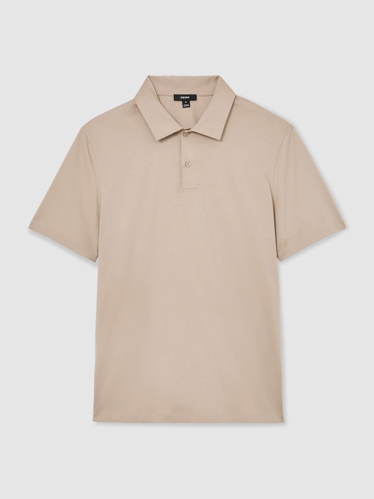 Reiss Sand Earl Air-Water Cotton Polo Shirt - Image 2 of 5 Reiss Sand Earl Air-Water Cotton Polo Shirt - Image 2 of 5