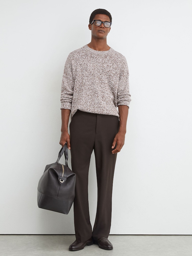 Reiss White/Camel Norwood Cotton-Blend Marled Relaxed Jumper - Image 1 of 6 Reiss White/Camel Norwood Cotton-Blend Marled Relaxed Jumper - Image 1 of 6
