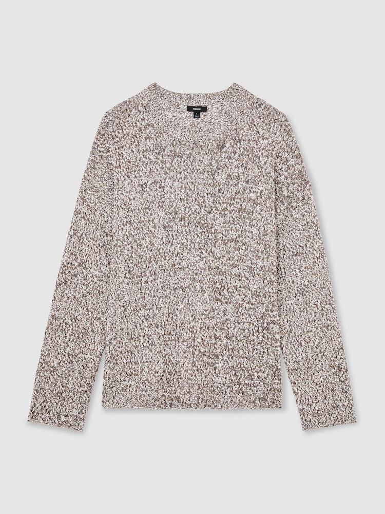 Reiss White/Camel Norwood Cotton-Blend Marled Relaxed Jumper - Image 2 of 6 Reiss White/Camel Norwood Cotton-Blend Marled Relaxed Jumper - Image 2 of 6
