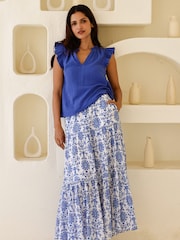 Aspiga Blue Becks Cotton Block Print Skirt - Image 1 of 5