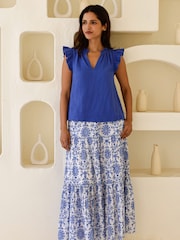 Aspiga Blue Becks Cotton Block Print Skirt - Image 3 of 5