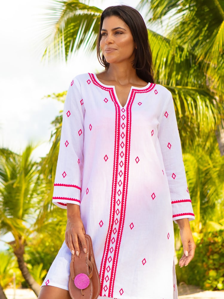 Aspiga Pink Guadalupe Embroidered Cotton Short Tunic - Image 1 of 4