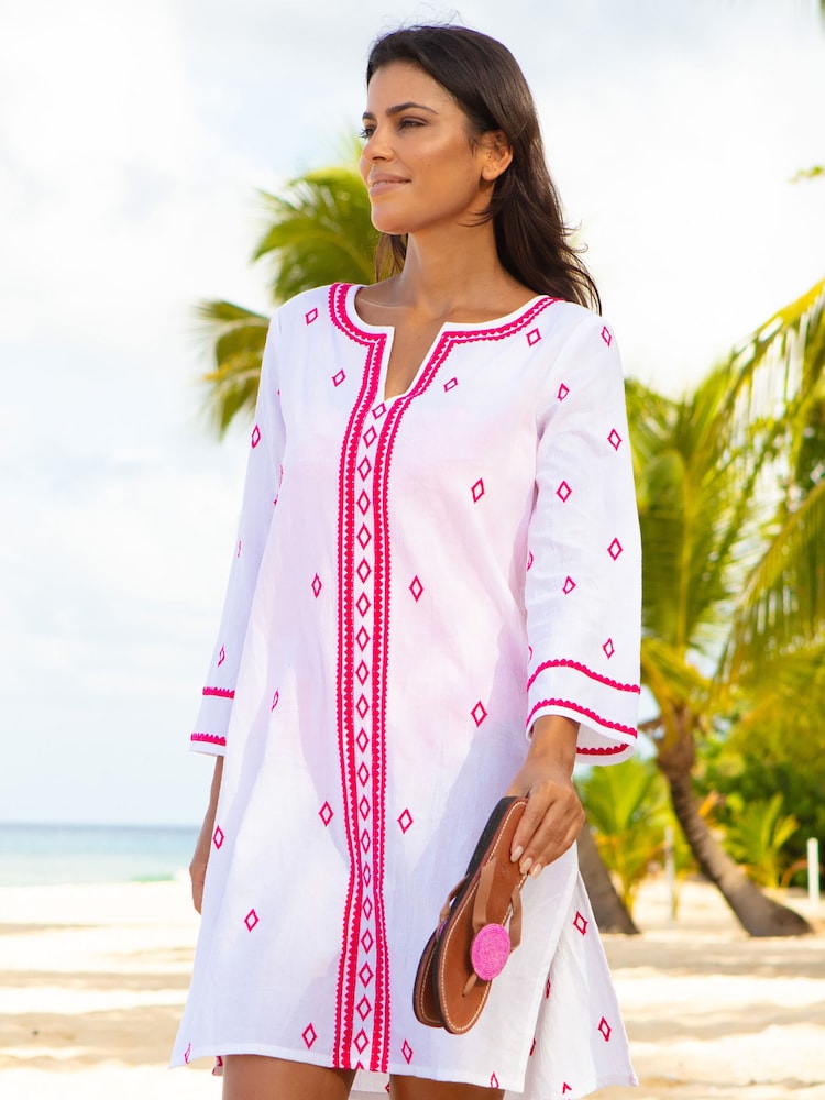 Aspiga Pink Guadalupe Embroidered Cotton Short Tunic - Image 4 of 4