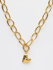 Carrie Elizabeth Gold Tone Molten Oval Opening Link Chain Necklace with Heartbeat Charm - Image 1 of 3
