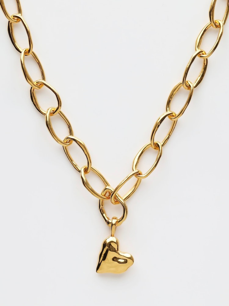 Carrie Elizabeth Gold Tone Molten Oval Opening Link Chain Necklace with Heartbeat Charm - Image 1 of 3