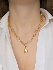 Carrie Elizabeth Gold Tone Molten Oval Opening Link Chain Necklace with Heartbeat Charm - Image 2 of 3