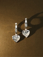 Carrie Elizabeth Silver Tone Loveheart Drop Huggie Hoops - Image 2 of 3