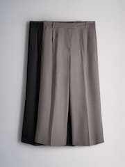 The Set 2 Pack Formal Wide Leg Trousers Black/Mid Grey - Image 1 of 5
