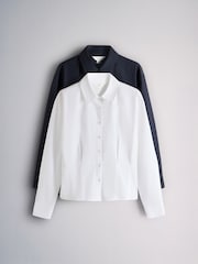 The Set 2 Pack Waisted Shirts Navy Blue/White - Image 8 of 10