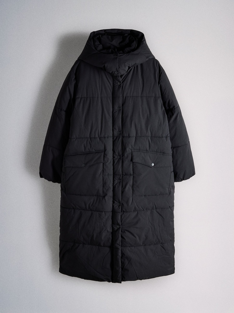 The Set Showerproof Padded Maxi Coat Black - Image 2 of 8 The Set Showerproof Padded Maxi Coat Black - Image 2 of 8