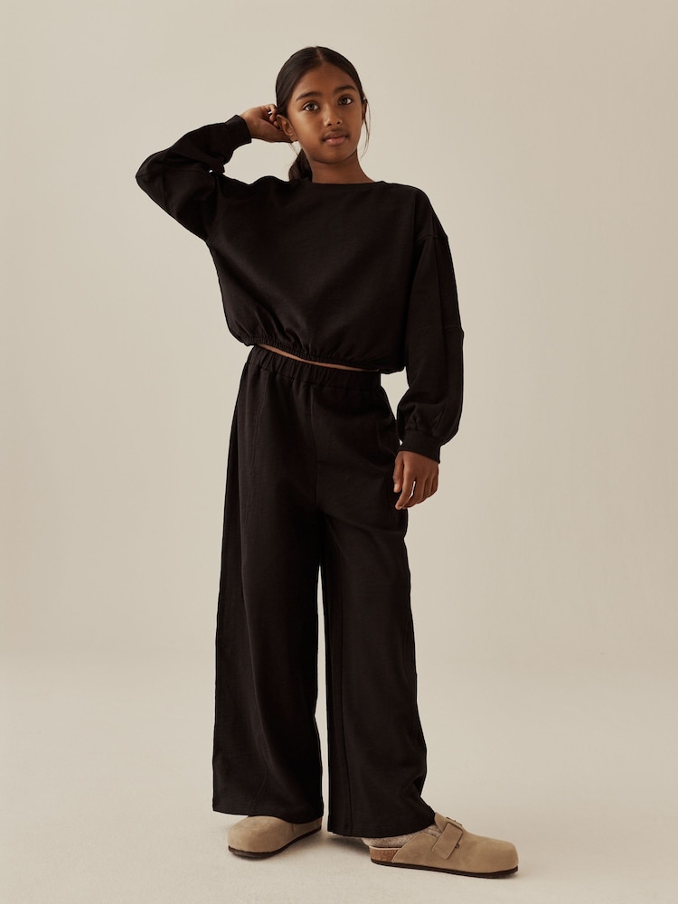 Black/Berry Long Sleeve and Wide Leg Top & Joggers Set 2 Pack (3-16yrs) - Image 2 of 6 Black/Berry Long Sleeve and Wide Leg Top & Joggers Set 2 Pack (3-16yrs) - Image 2 of 6