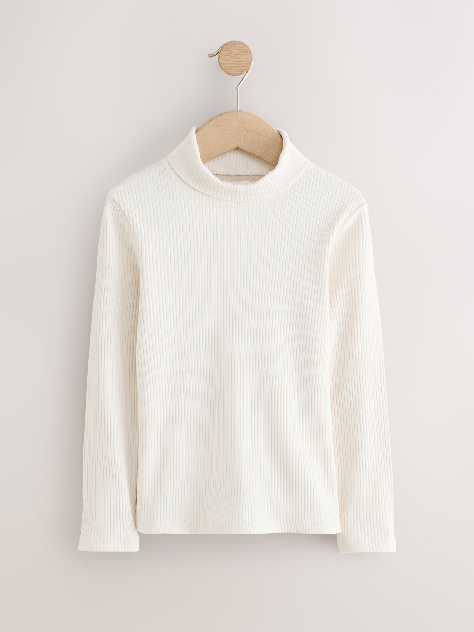 Buy Chocolate/Pink Long Sleeve Roll Neck Rib Tops 3 Pack (3-16yrs