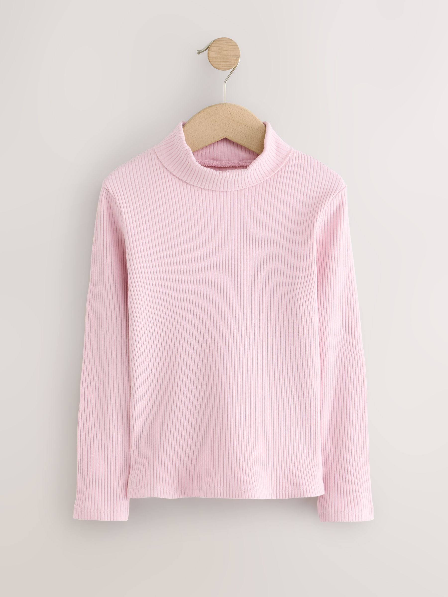 Buy Chocolate/Pink Long Sleeve Roll Neck Rib Tops 3 Pack (3-16yrs
