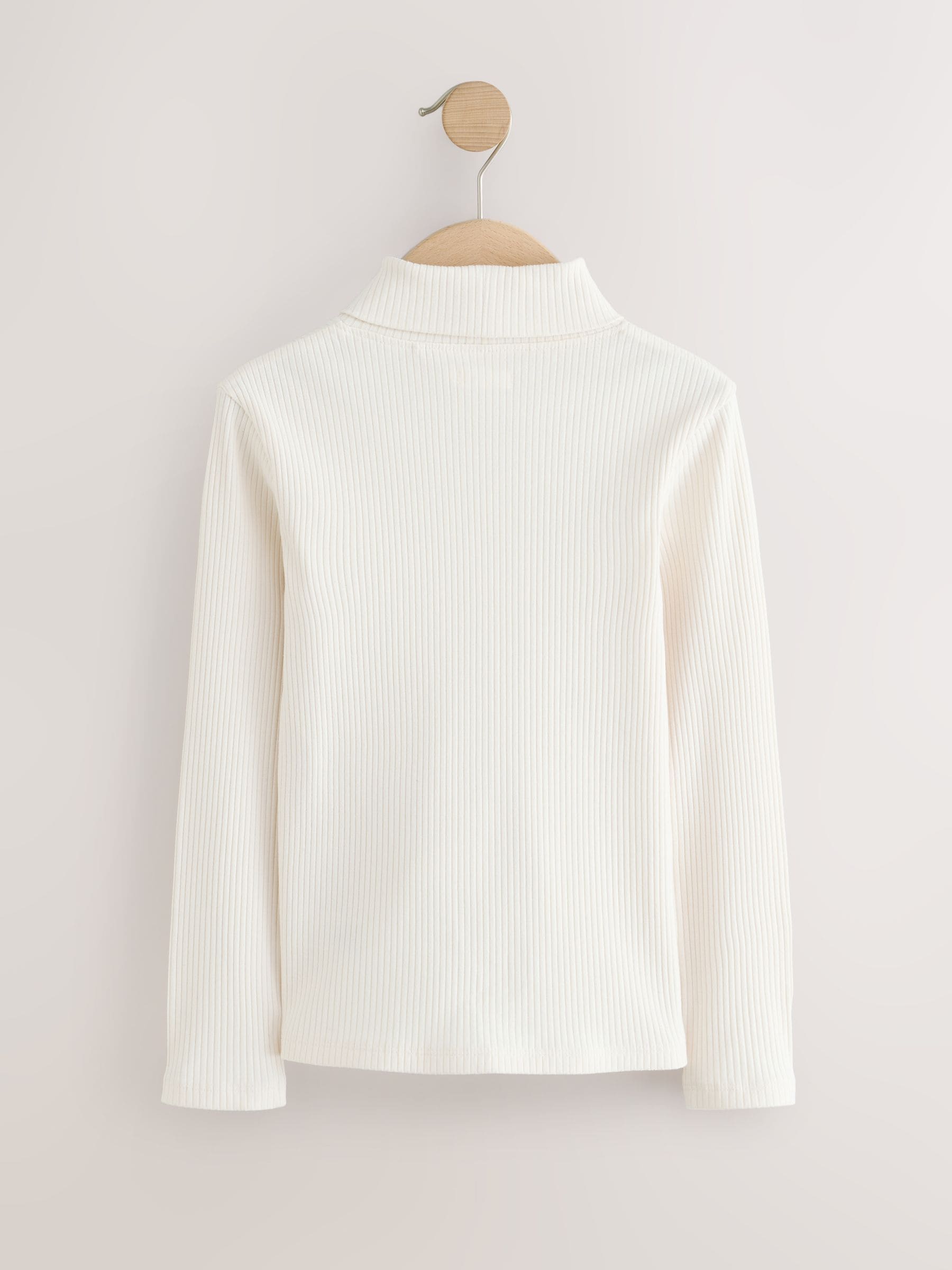 Buy Chocolate/Pink Long Sleeve Roll Neck Rib Tops 3 Pack (3-16yrs
