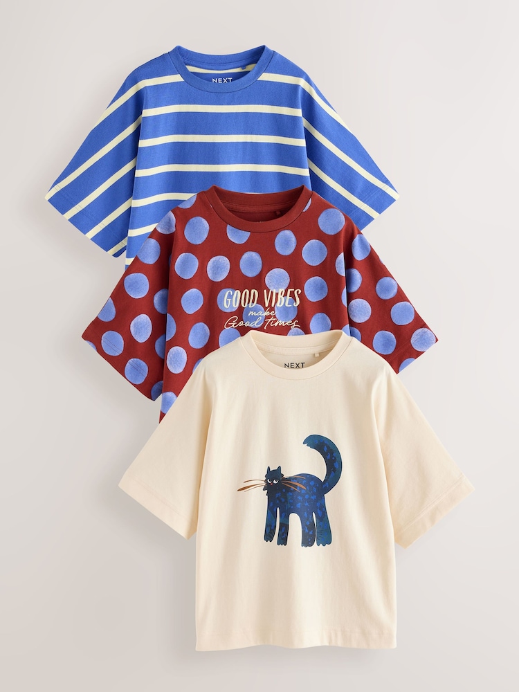 Blue Cat Oversized Graphic T-Shirts 3 Pack (3-16yrs) - Image 1 of 7 Blue Cat Oversized Graphic T-Shirts 3 Pack (3-16yrs) - Image 1 of 7