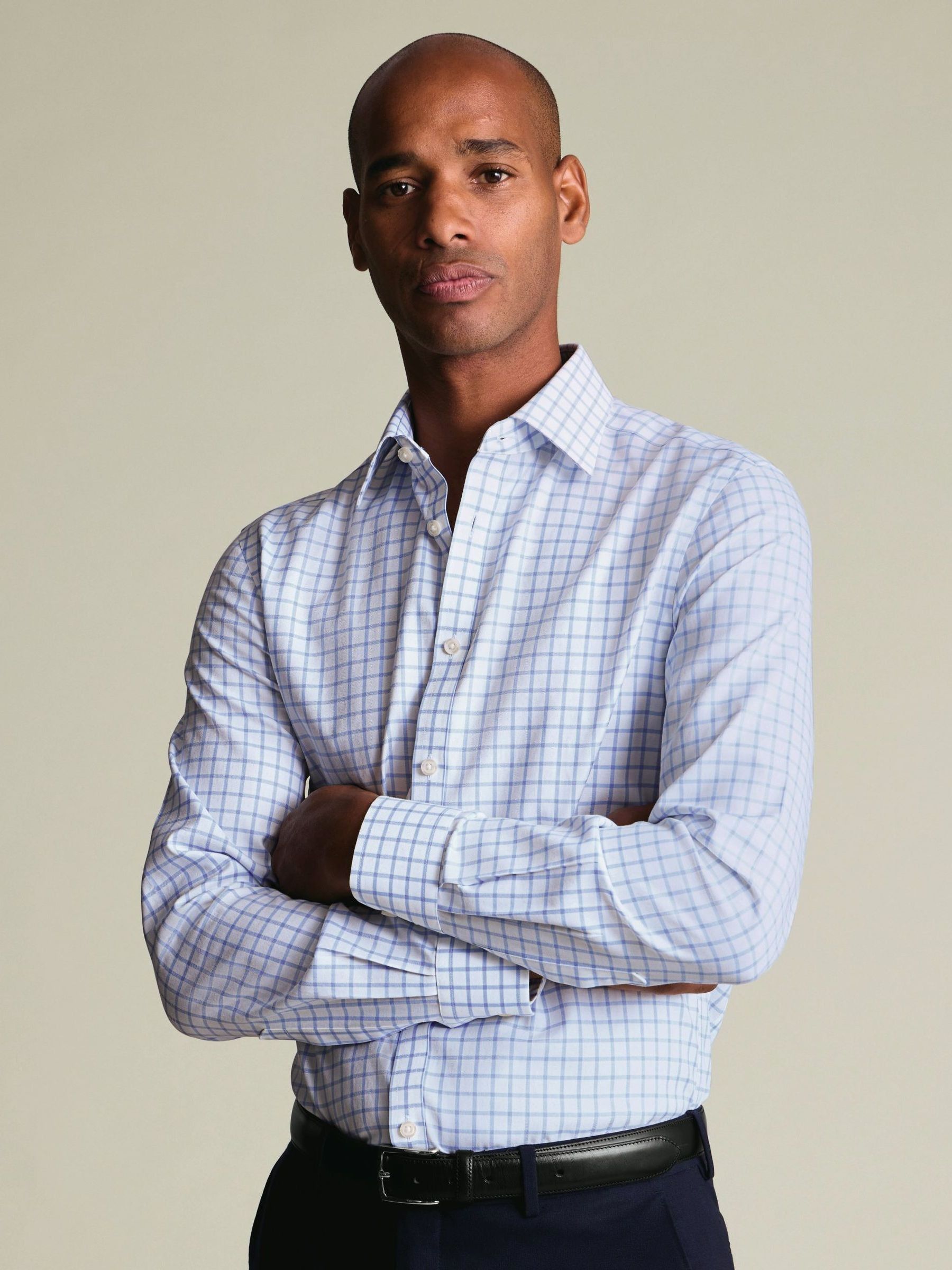 Buy Charles Tyrwhitt Blue Non-Iron Twill Grid Check Shirt from