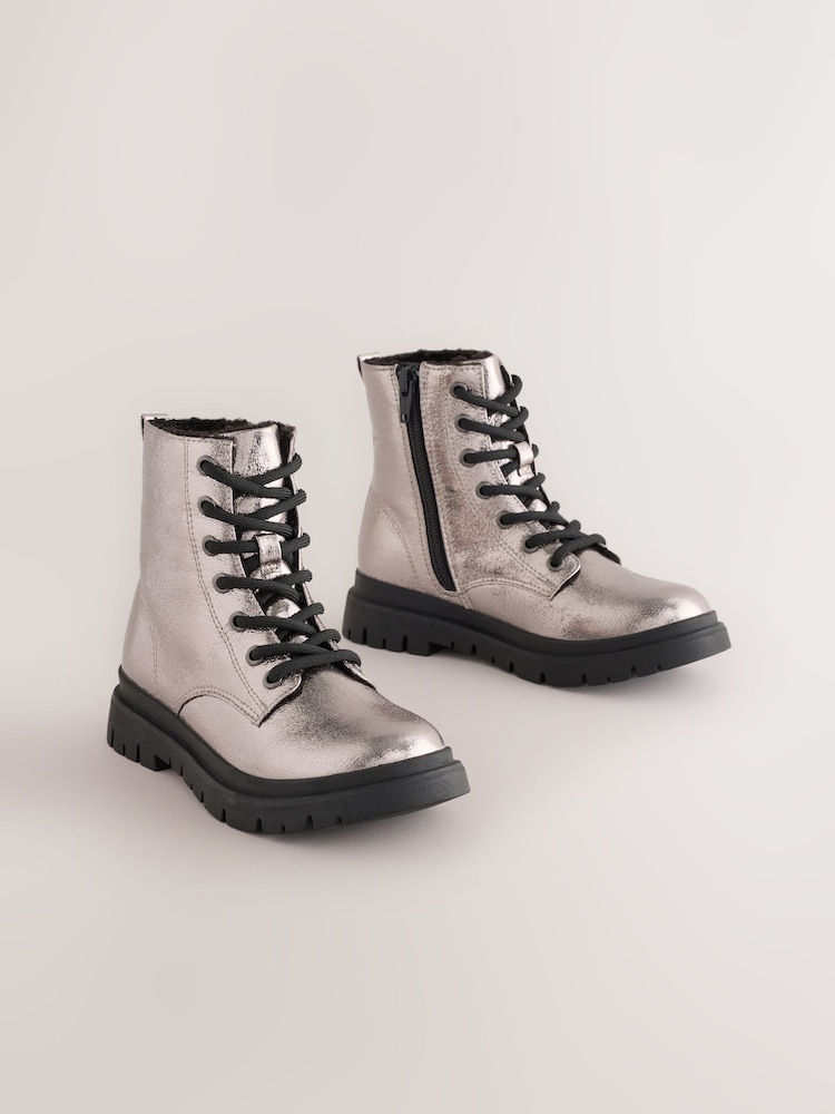 Pewter Wide Fit (G) Warm Lined Lace-Up Boots - Image 1 of 5